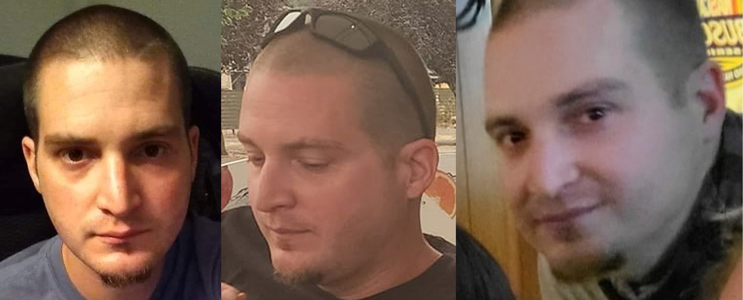 Three pics of Jonathan Donovan. He has very short, almost bald hair, small ears, and a brown goatee. 