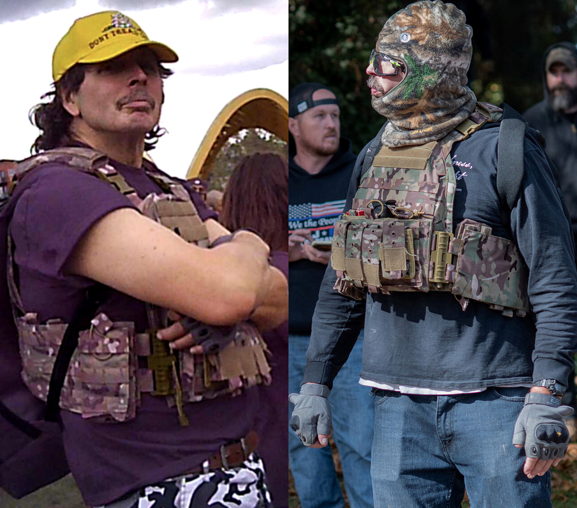 Two photos showing Scott Gourley in a camo plate carrier. 